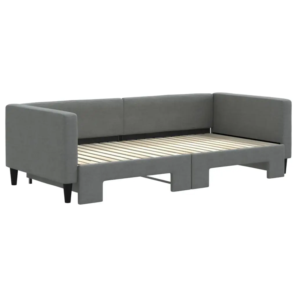 Daybed with Trundle Grey 90x190 cm Convertible Sofa Bed Fabric Upholstery Wooden and Metal Frame