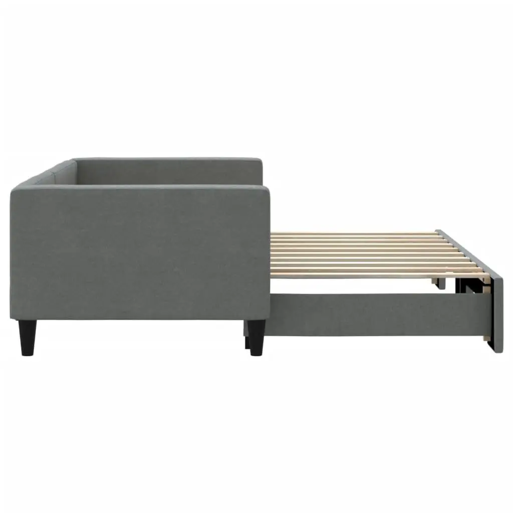 Daybed with Trundle Grey 90x190 cm Convertible Sofa Bed Fabric Upholstery Wooden and Metal Frame