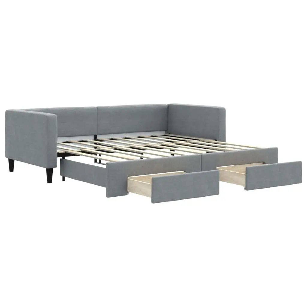Daybed Grey 90x190cm Wood and Metal with Trundle and Storage Drawers