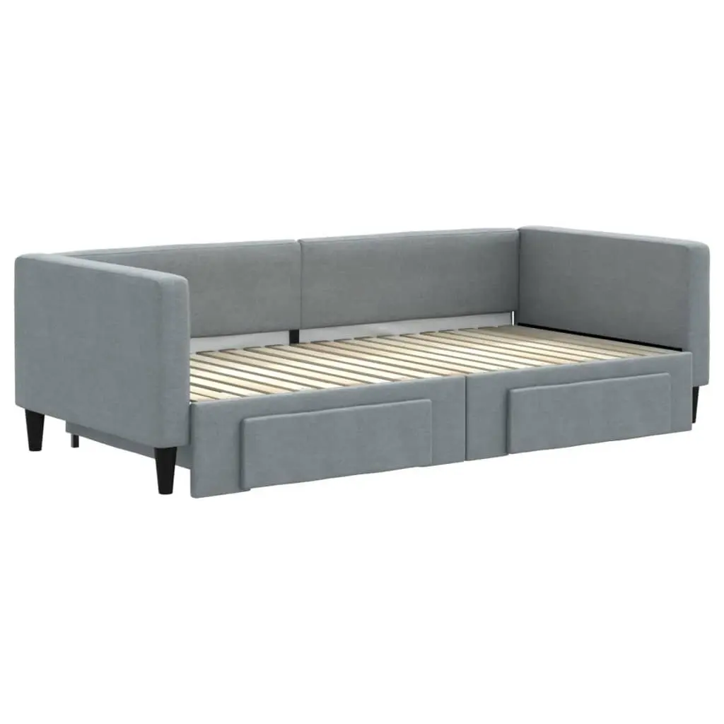 Daybed Grey 90x190cm Wood and Metal with Trundle and Storage Drawers