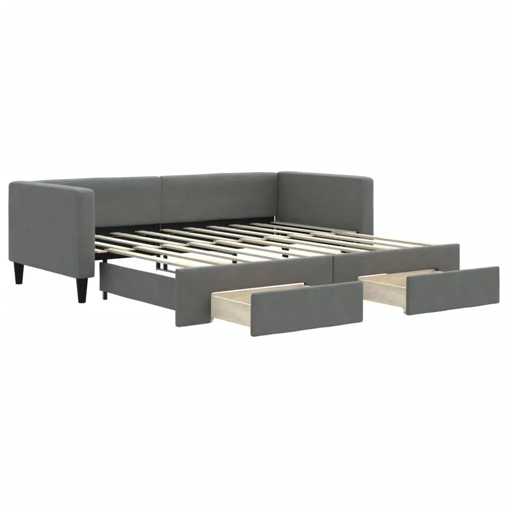 Daybed with Trundle Bed and Storage Drawers Grey 90x190cm Wood and Metal Frame