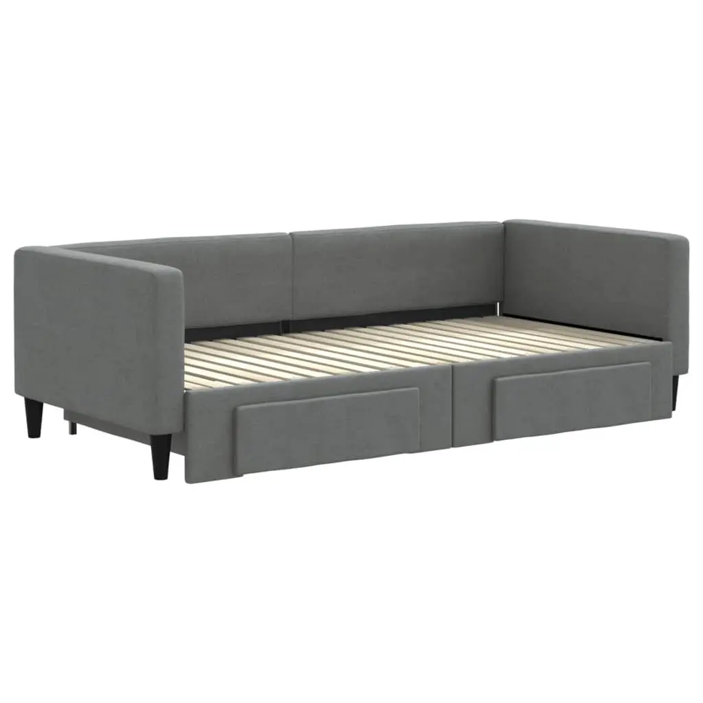 Daybed with Trundle Bed and Storage Drawers Grey 90x190cm Wood and Metal Frame