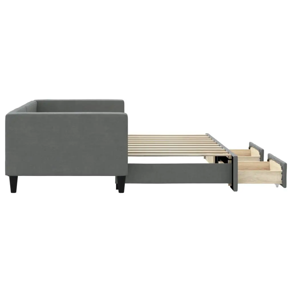 Daybed with Trundle Bed and Storage Drawers Grey 90x190cm Wood and Metal Frame