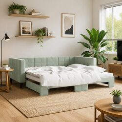 Elegant Grey Daybed with Trundle Sofa Bed 90x190cm
