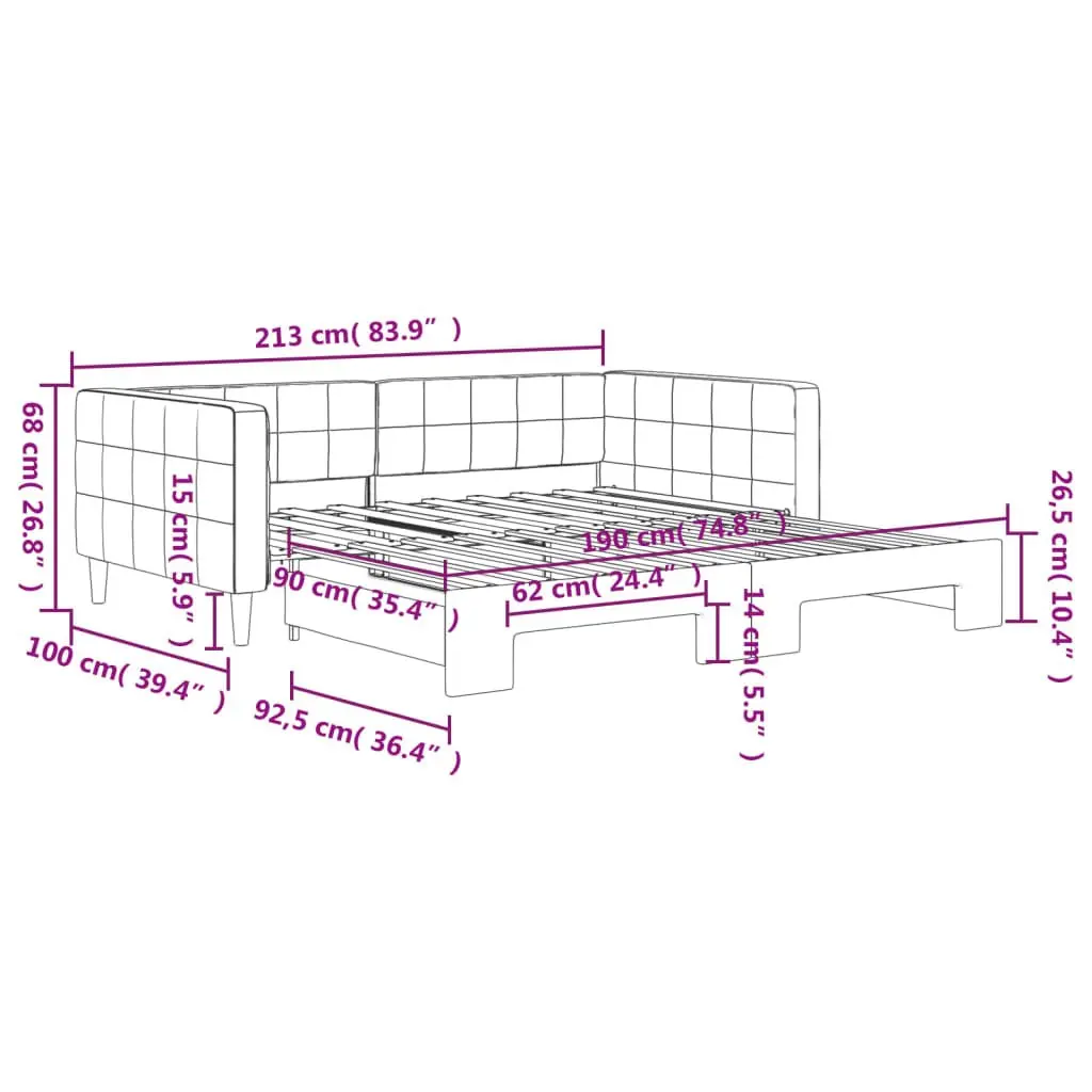 Daybed with Trundle Sofa Bed Grey 90x190cm Modern Design Wooden Frame Velvet