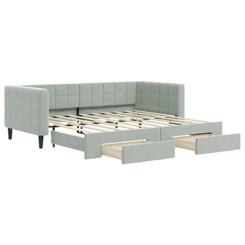 Daybed with Trundle and Storage Drawers Grey 90x190 cm Wood and Metal Velvet