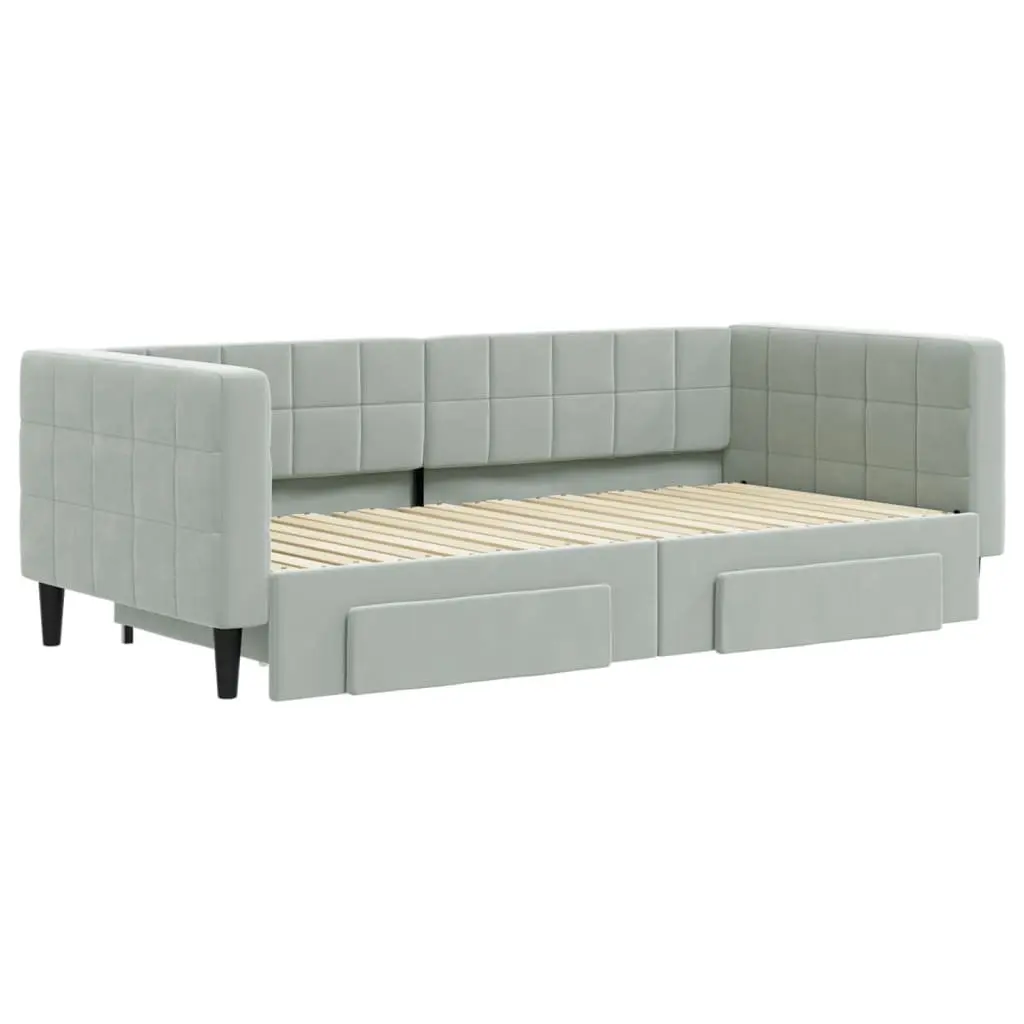 Daybed with Trundle and Storage Drawers Grey 90x190 cm Wood and Metal Velvet