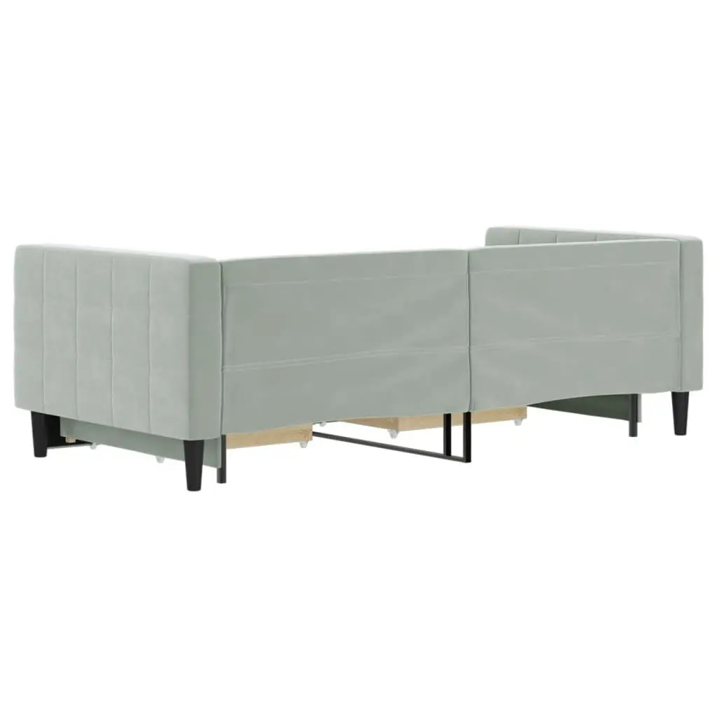 Daybed with Trundle and Storage Drawers Grey 90x190 cm Wood and Metal Velvet