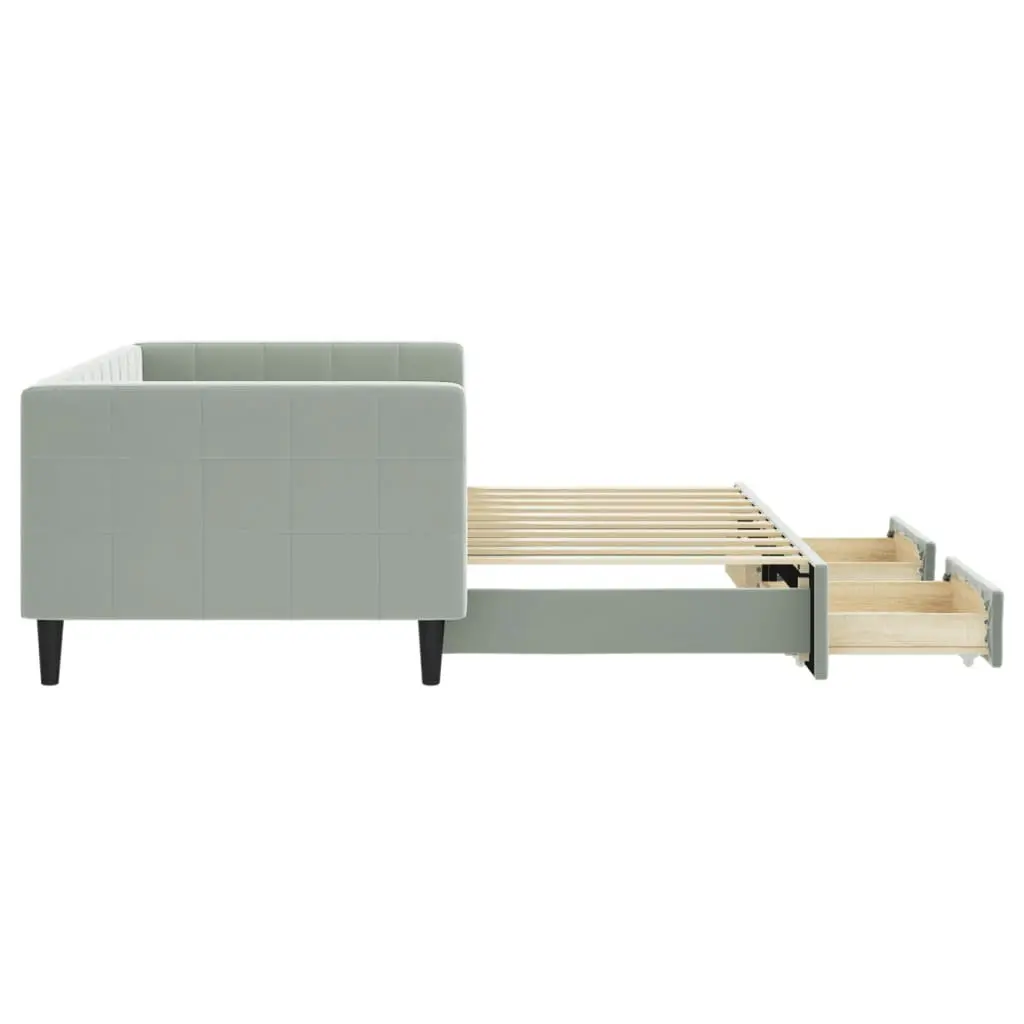 Daybed with Trundle and Storage Drawers Grey 90x190 cm Wood and Metal Velvet