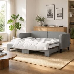 Grey Fabric Daybed with Trundle for Living Spaces