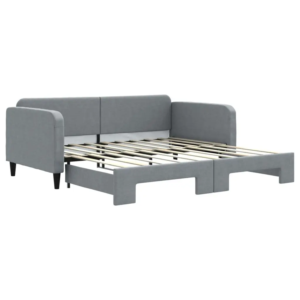 Daybed with Trundle Grey Fabric Sofa Bed 90 x 190 cm Wood and Metal Frame