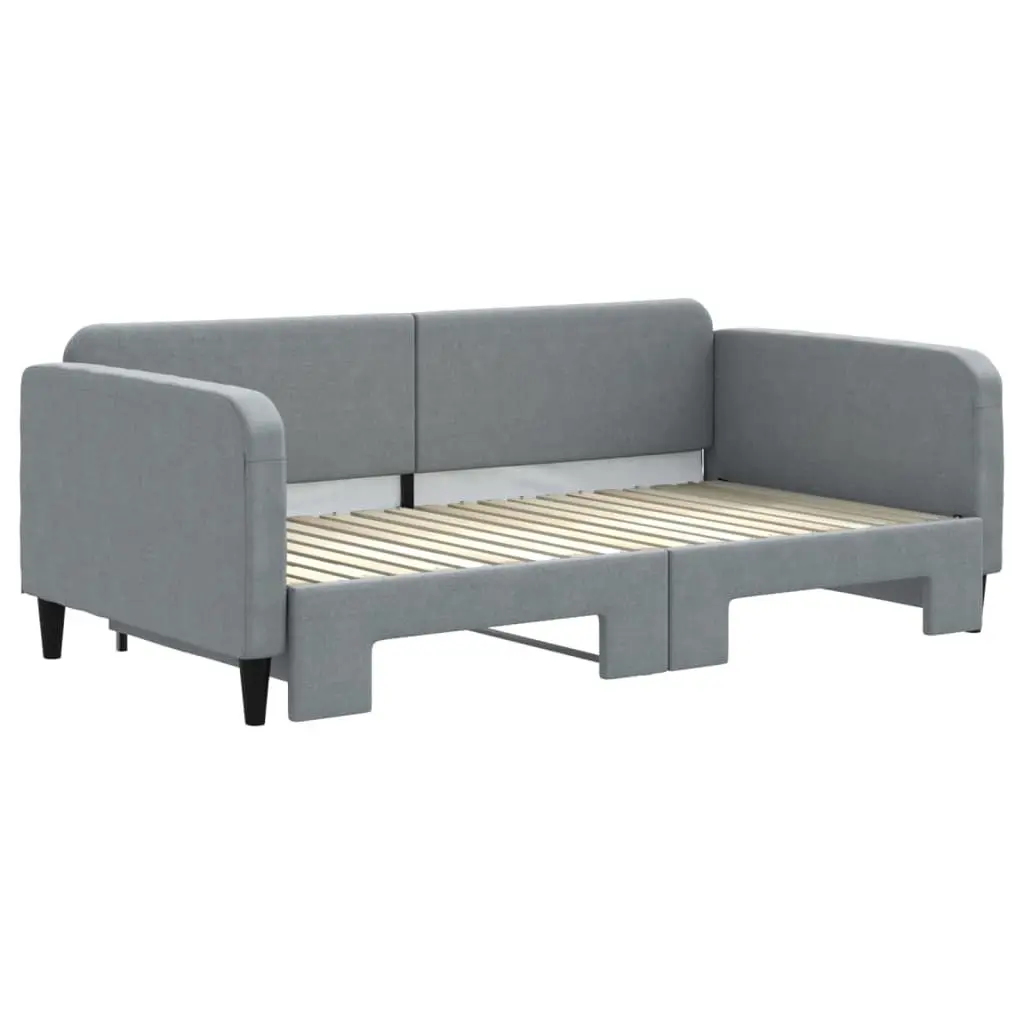 Daybed with Trundle Grey Fabric Sofa Bed 90 x 190 cm Wood and Metal Frame