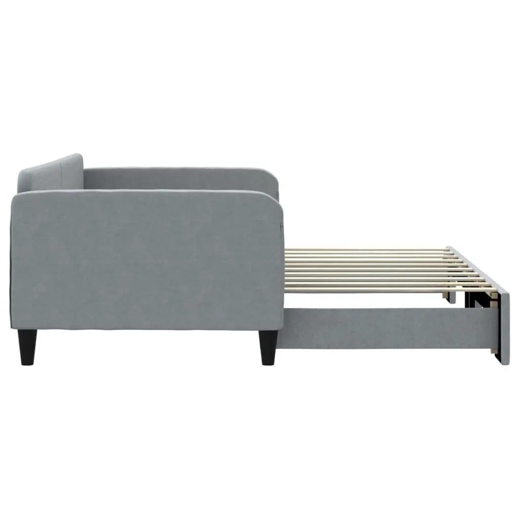 Daybed with Trundle Grey Fabric Sofa Bed 90 x 190 cm Wood and Metal Frame