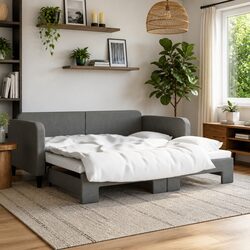Grey Daybed with Trundle for Living Room or Bedroom