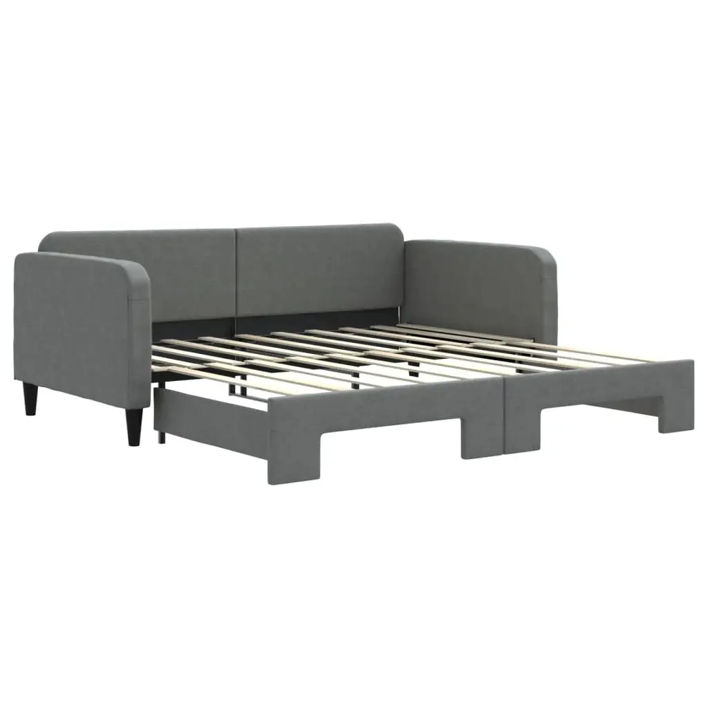 Daybed with Trundle Grey 90x190 cm Fabric Wooden and Metal Frame