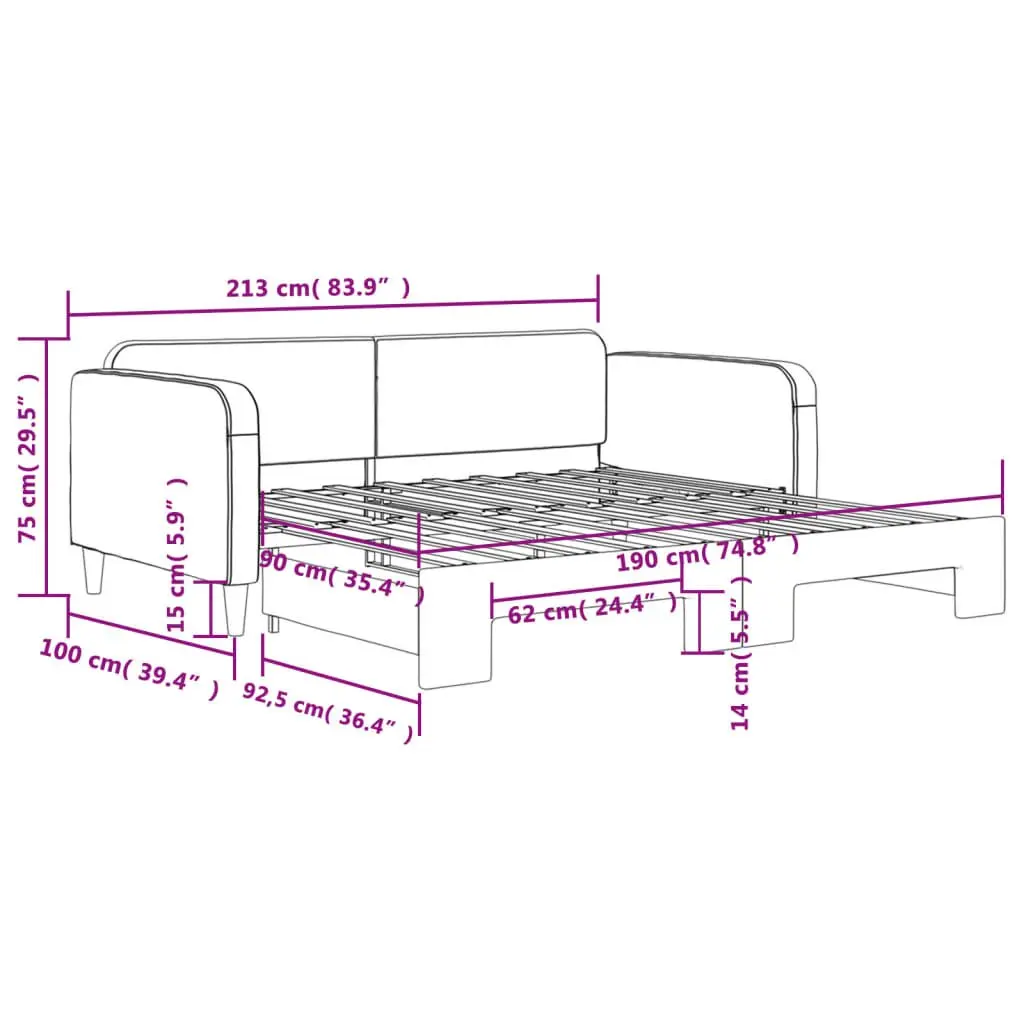 Daybed with Trundle Grey 90x190 cm Fabric Wooden and Metal Frame