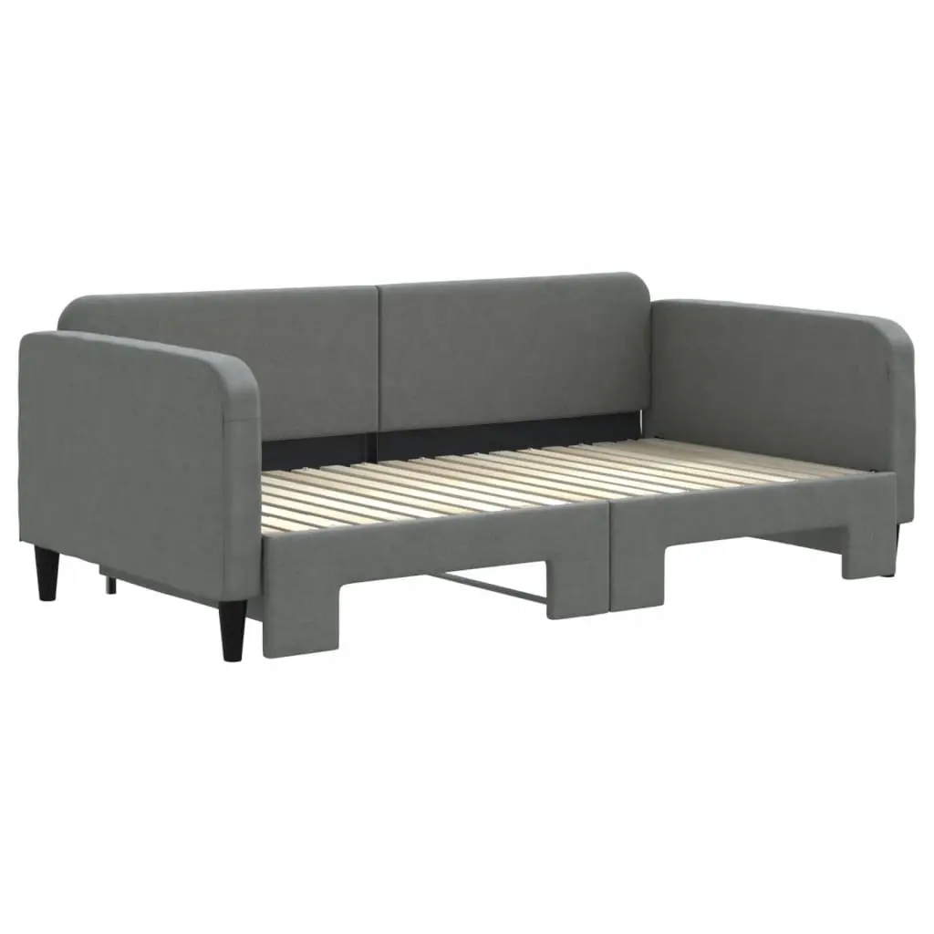 Daybed with Trundle Grey 90x190 cm Fabric Wooden and Metal Frame