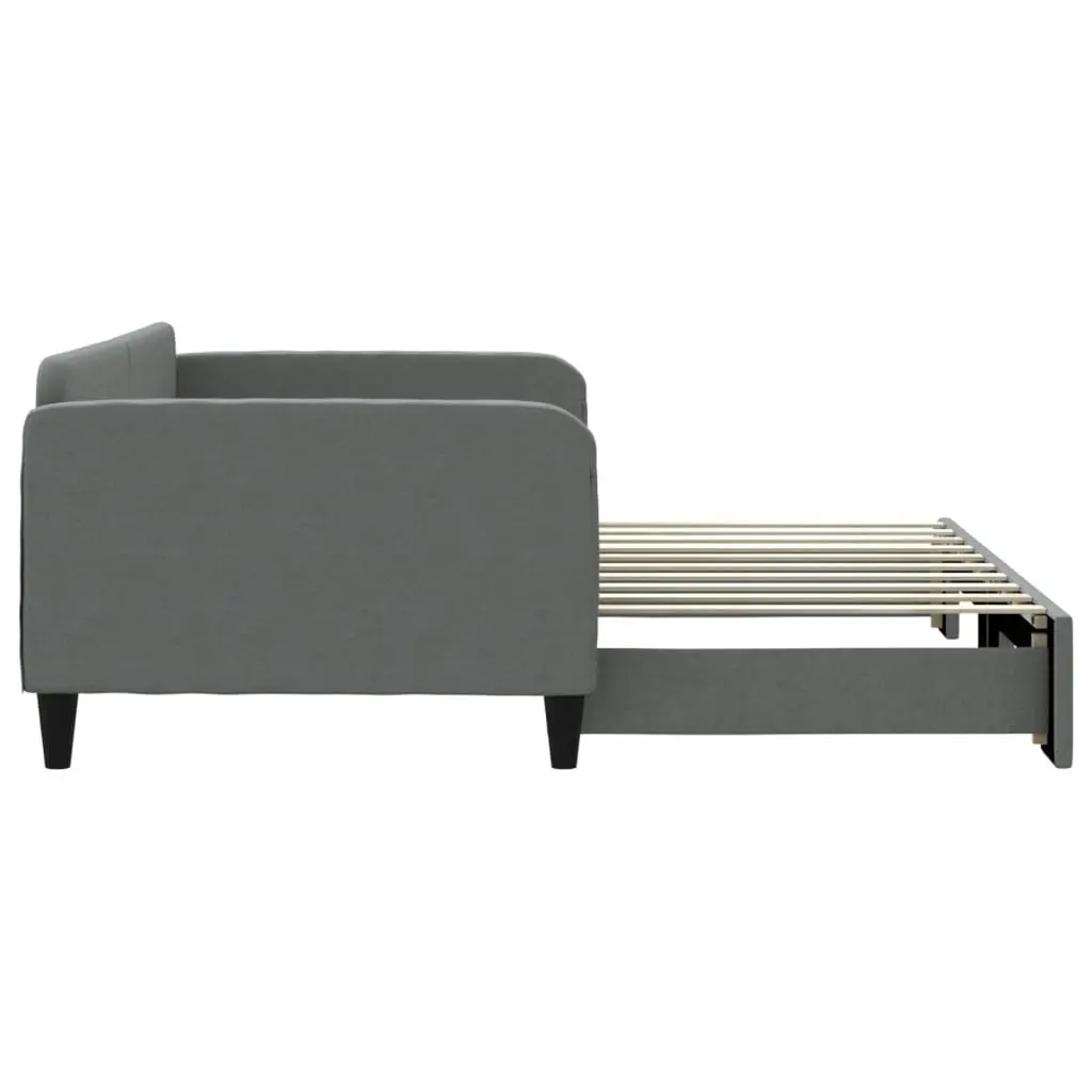Daybed with Trundle Grey 90x190 cm Fabric Wooden and Metal Frame