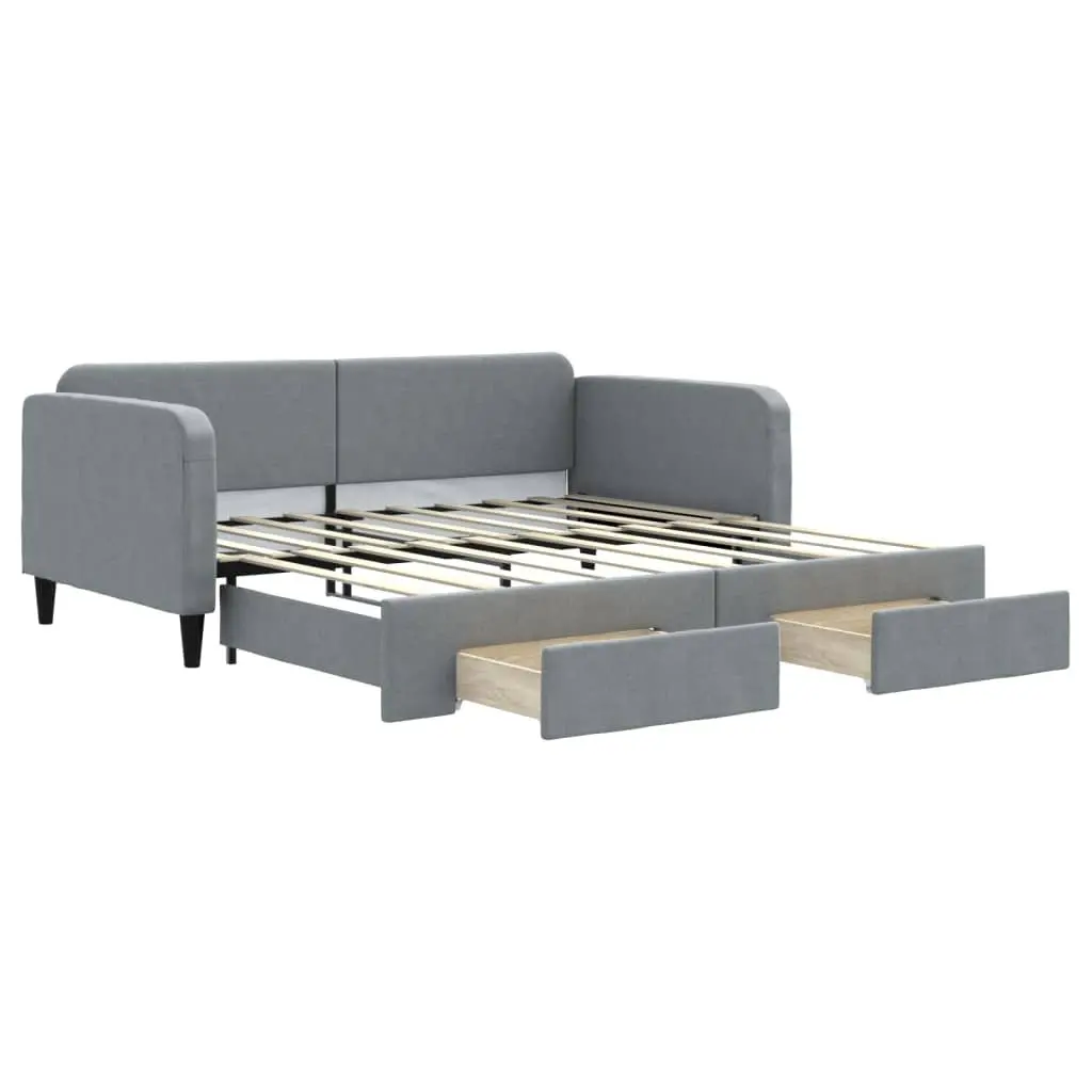 Daybed Sofa Bed with Trundle and Storage Drawers Grey Wooden Frame Metal Supports