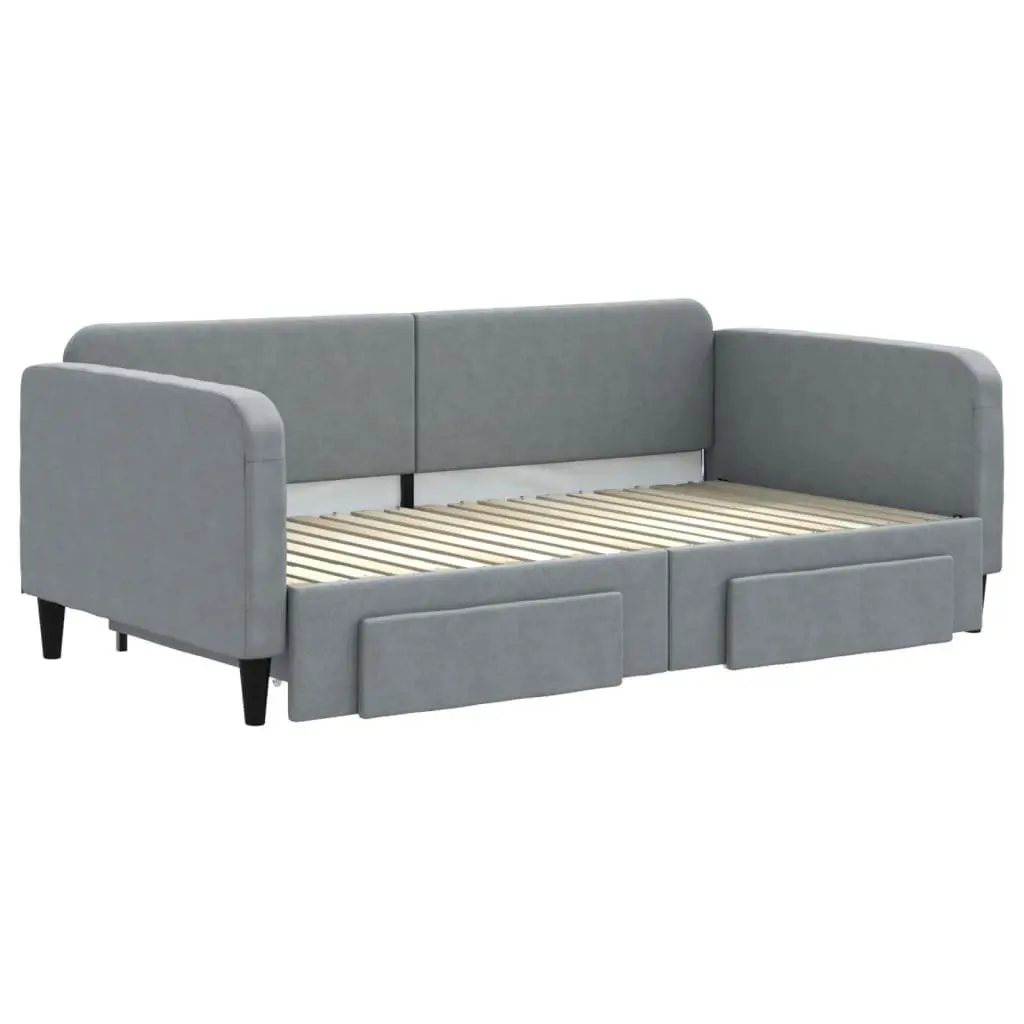 Daybed Sofa Bed with Trundle and Storage Drawers Grey Wooden Frame Metal Supports