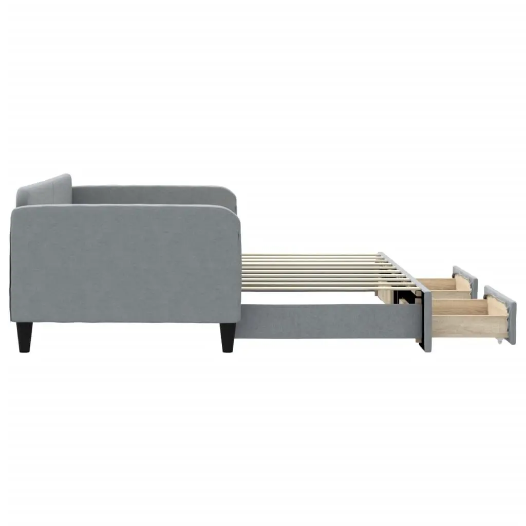 Daybed Sofa Bed with Trundle and Storage Drawers Grey Wooden Frame Metal Supports