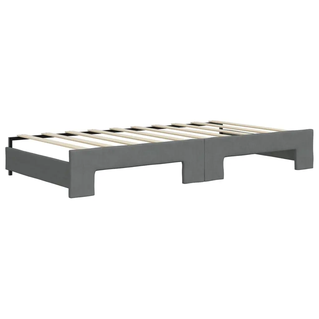 Daybed Grey Sofa Bed with Trundle and Storage Drawers Wood and Metal 90 x 190 cm Fabric