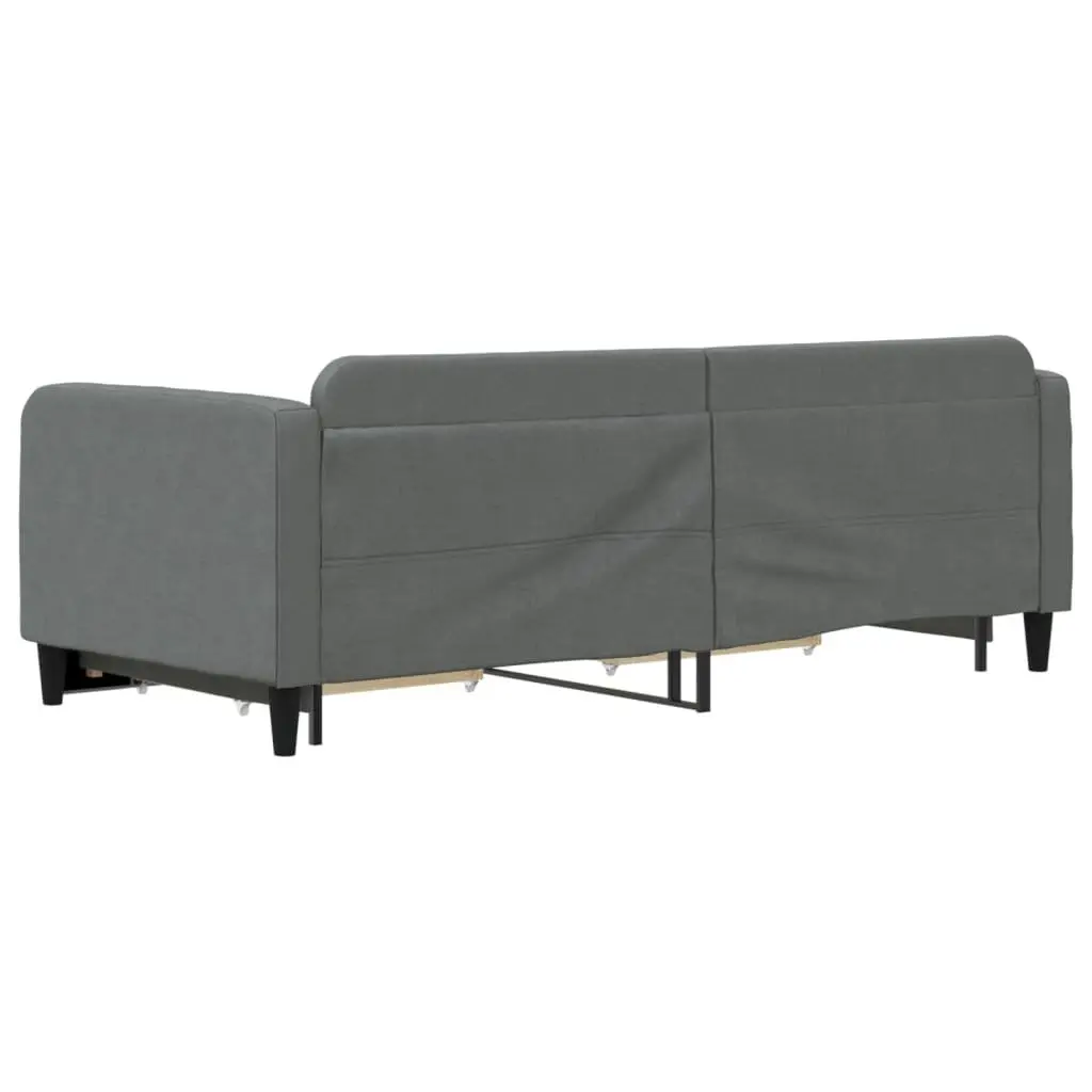Daybed Grey Sofa Bed with Trundle and Storage Drawers Wood and Metal 90 x 190 cm Fabric