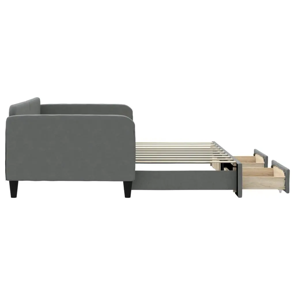 Daybed Grey Sofa Bed with Trundle and Storage Drawers Wood and Metal 90 x 190 cm Fabric