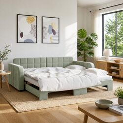 Grey Velvet Daybed with Trundle Sofa Bed 90x190 cm