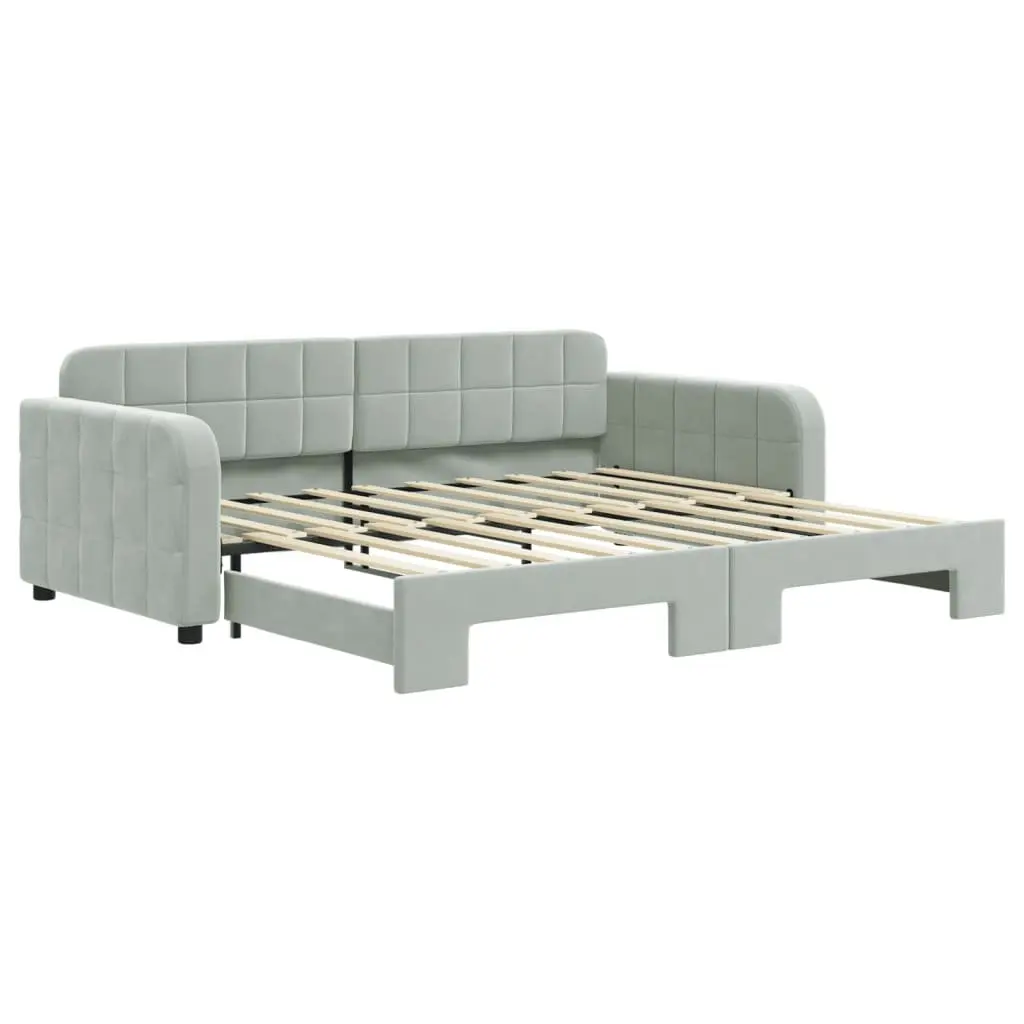 Daybed with Trundle Grey 90x190 cm Velvet Upholstery Wooden and Metal Frame