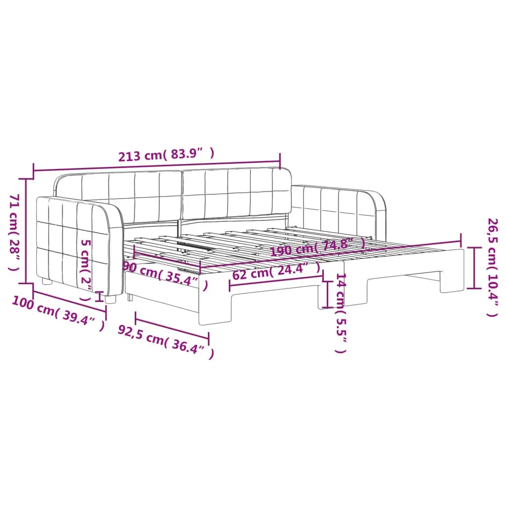 Daybed with Trundle Grey 90x190 cm Velvet Upholstery Wooden and Metal Frame
