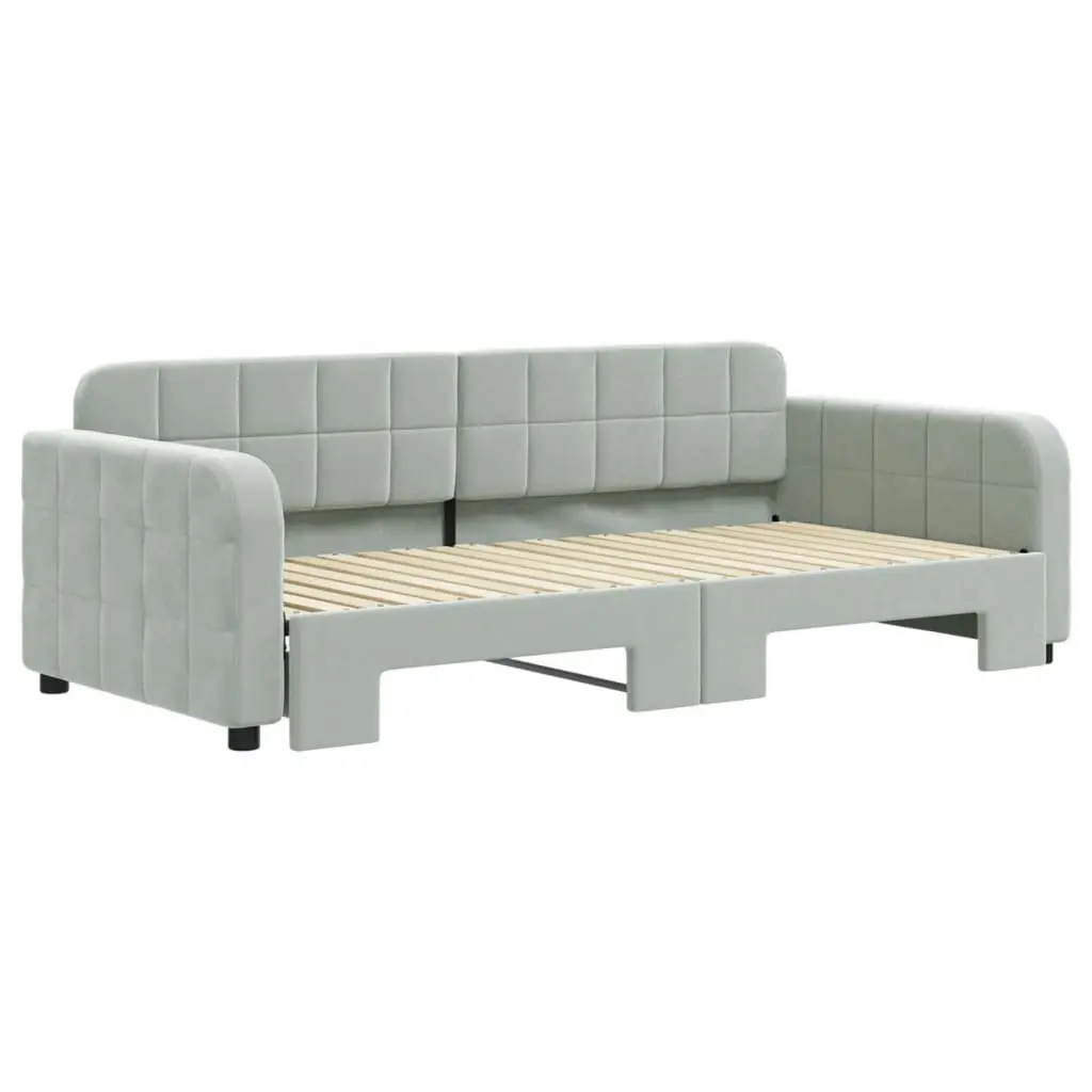 Daybed with Trundle Grey 90x190 cm Velvet Upholstery Wooden and Metal Frame