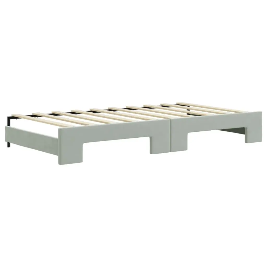 Daybed with Trundle Grey 90x190 cm Velvet Upholstery Wooden and Metal Frame