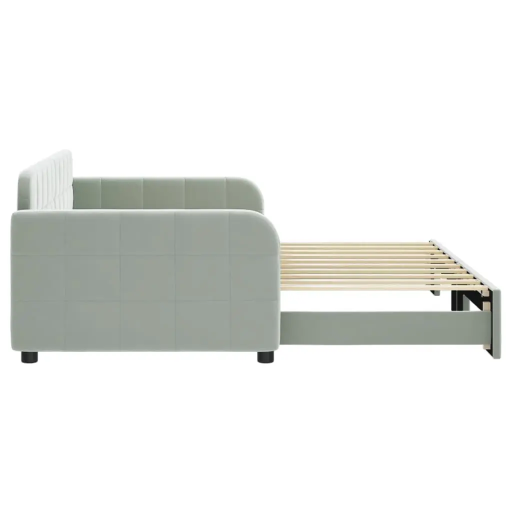 Daybed with Trundle Grey 90x190 cm Velvet Upholstery Wooden and Metal Frame