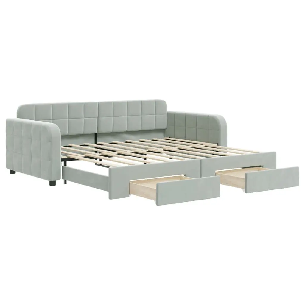Daybed Sofa Bed Grey 90x190cm Velvet with Trundle and Storage Drawers