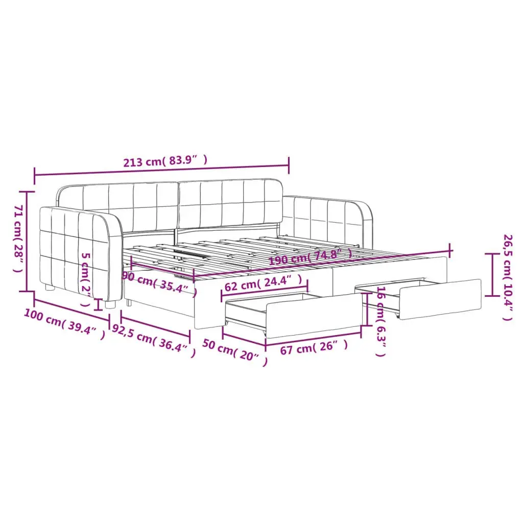 Daybed Sofa Bed Grey 90x190cm Velvet with Trundle and Storage Drawers