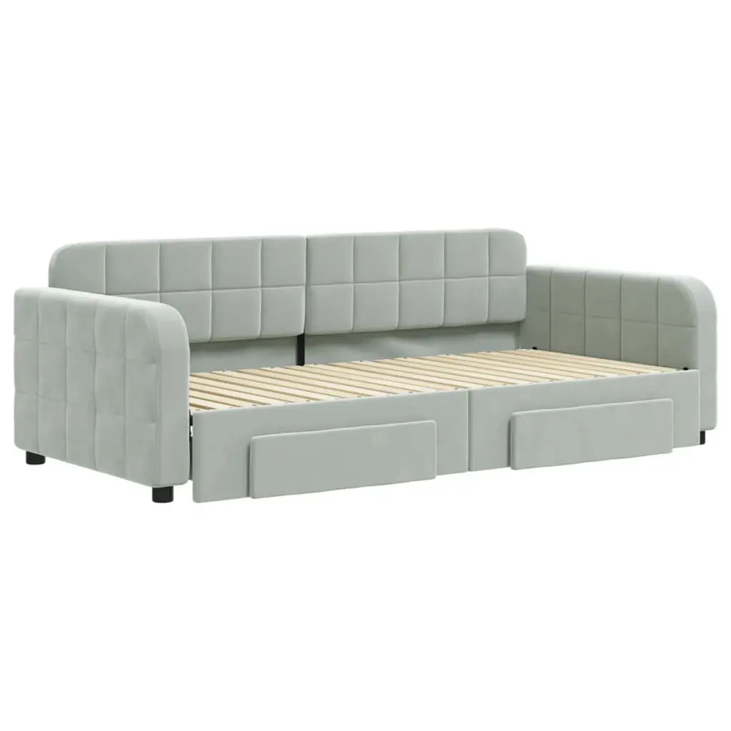 Daybed Sofa Bed Grey 90x190cm Velvet with Trundle and Storage Drawers