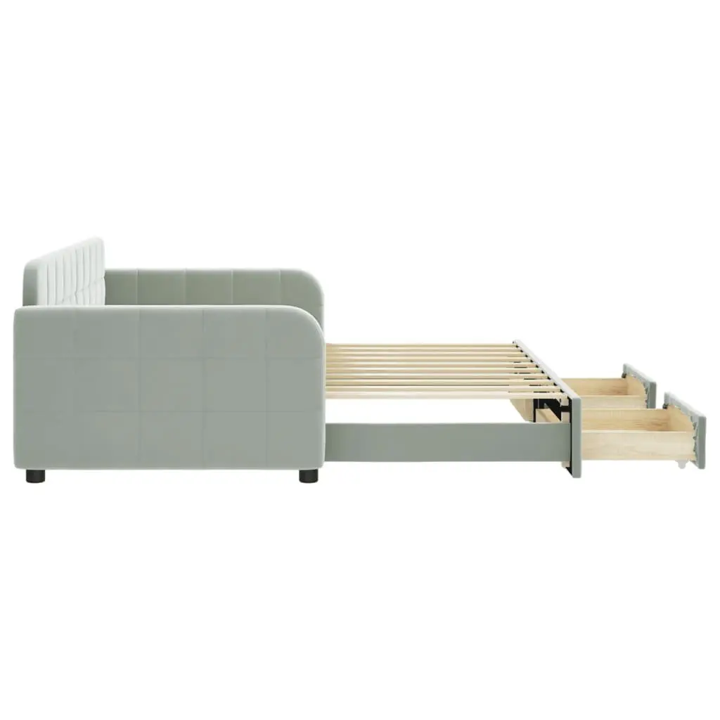 Daybed Sofa Bed Grey 90x190cm Velvet with Trundle and Storage Drawers
