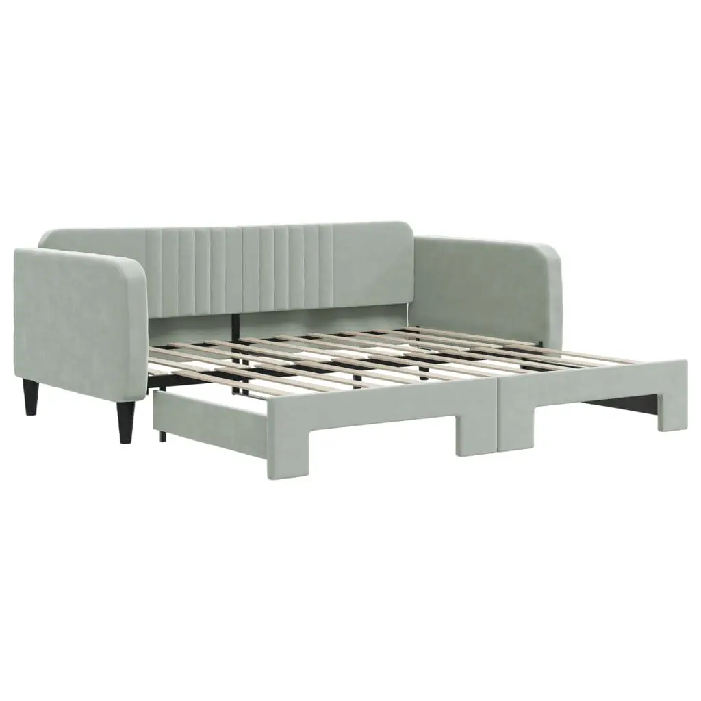 Daybed with Trundle Grey 90x190 cm Wood Metal Velvet Modern