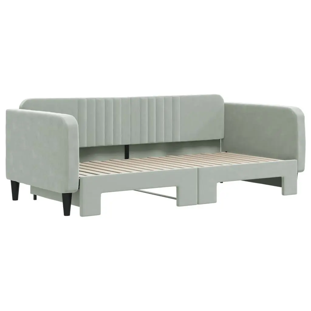 Daybed with Trundle Grey 90x190 cm Wood Metal Velvet Modern