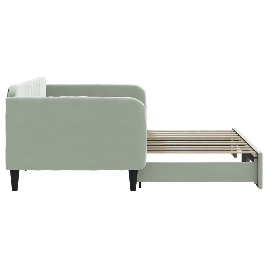 Daybed with Trundle Grey 90x190 cm Wood Metal Velvet Modern