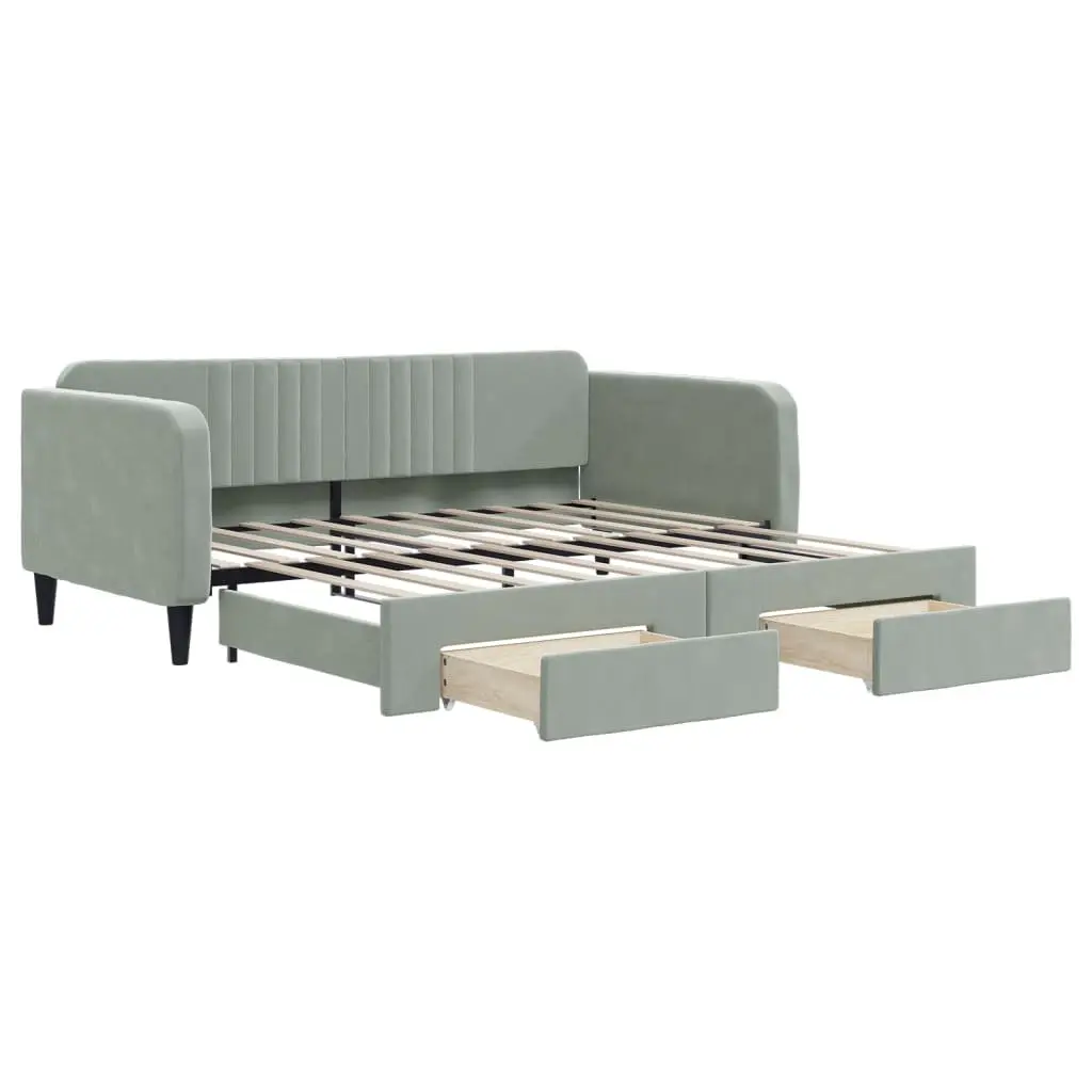 Daybed with Trundle and Drawers Storage Sofa Bed Grey 90x190 cm Velvet Wood Metal