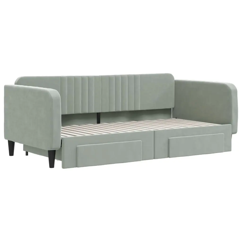 Daybed with Trundle and Drawers Storage Sofa Bed Grey 90x190 cm Velvet Wood Metal
