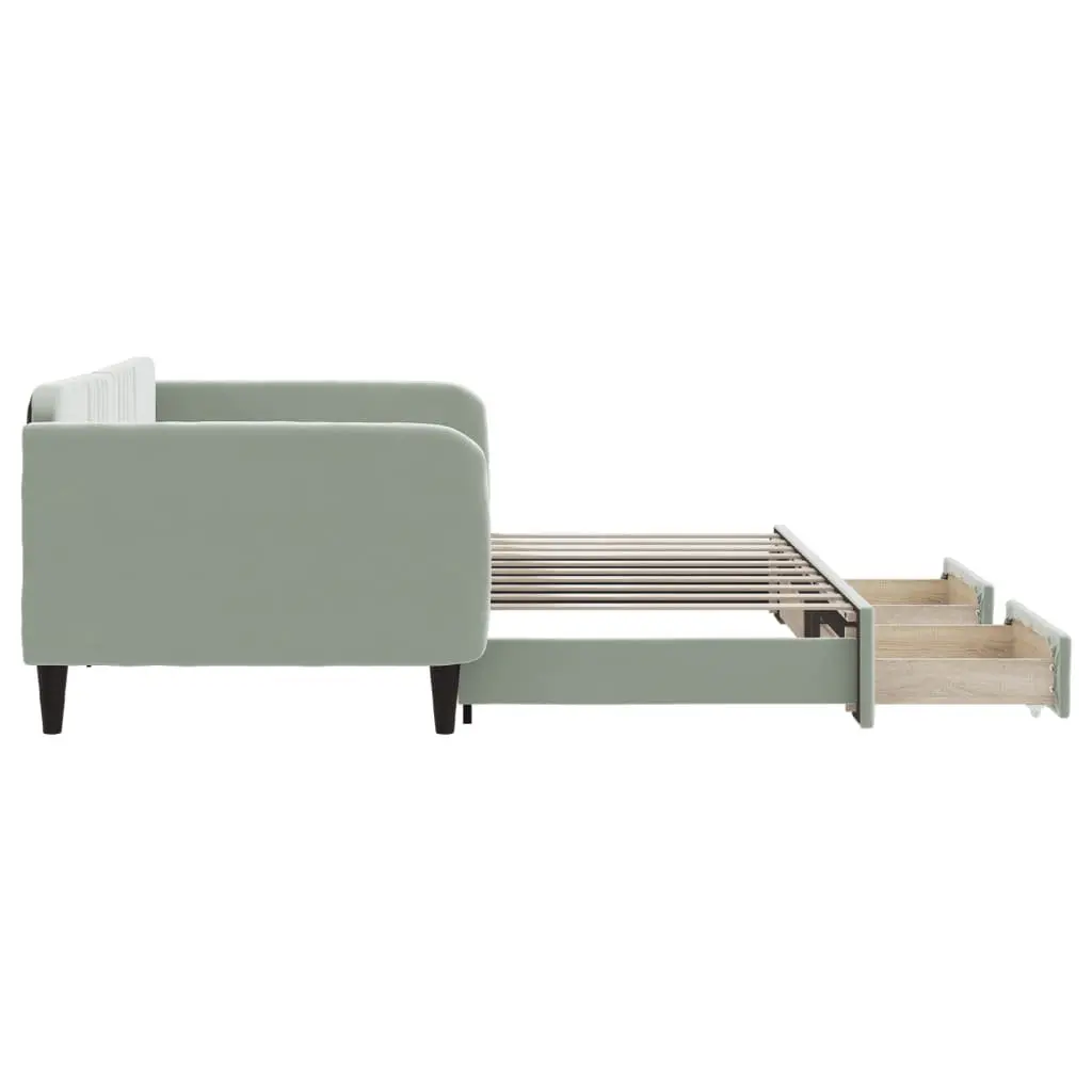 Daybed with Trundle and Drawers Storage Sofa Bed Grey 90x190 cm Velvet Wood Metal