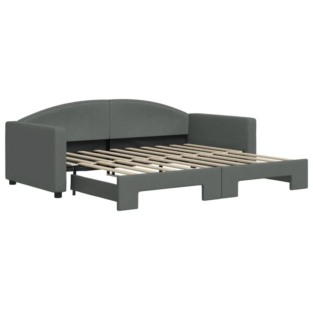 Daybed with Trundle Modern Grey 90x190 cm Wood and Metal Frame