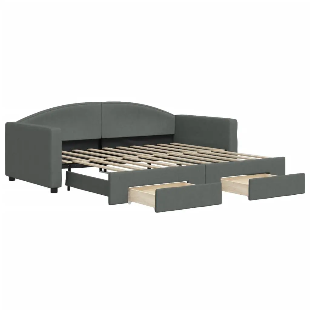 Daybed with Trundle and Storage Drawers Grey Wood and Metal Fabric 90x190 cm