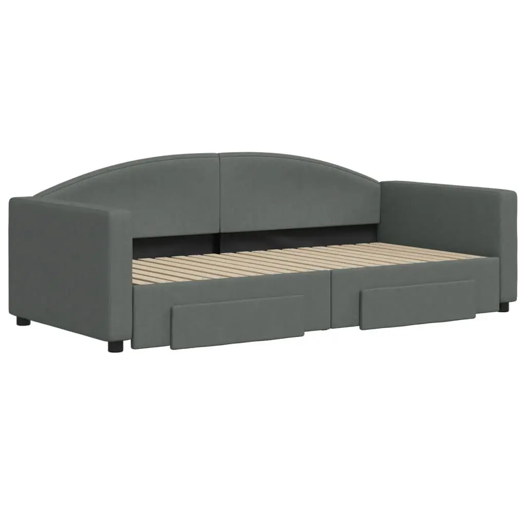 Daybed with Trundle and Storage Drawers Grey Wood and Metal Fabric 90x190 cm