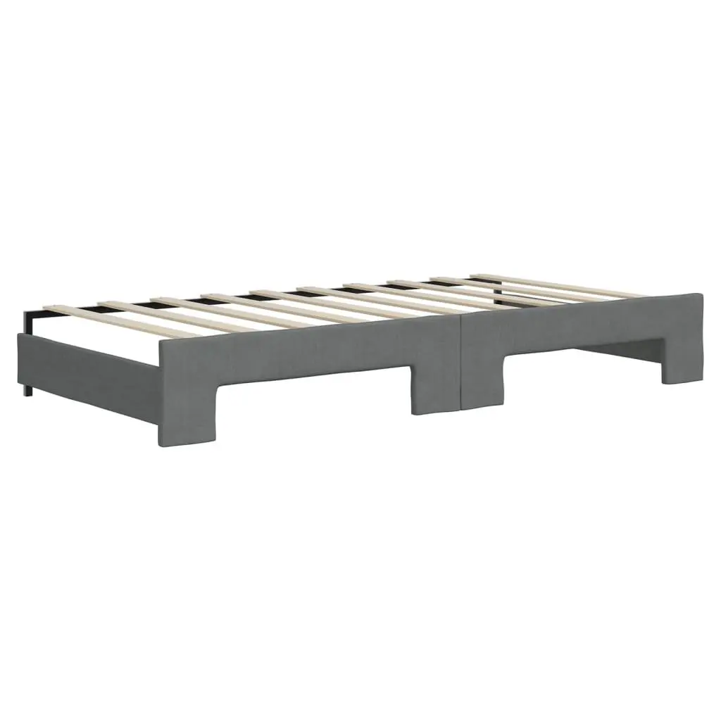 Daybed with Trundle and Storage Drawers Grey Wood and Metal Fabric 90x190 cm