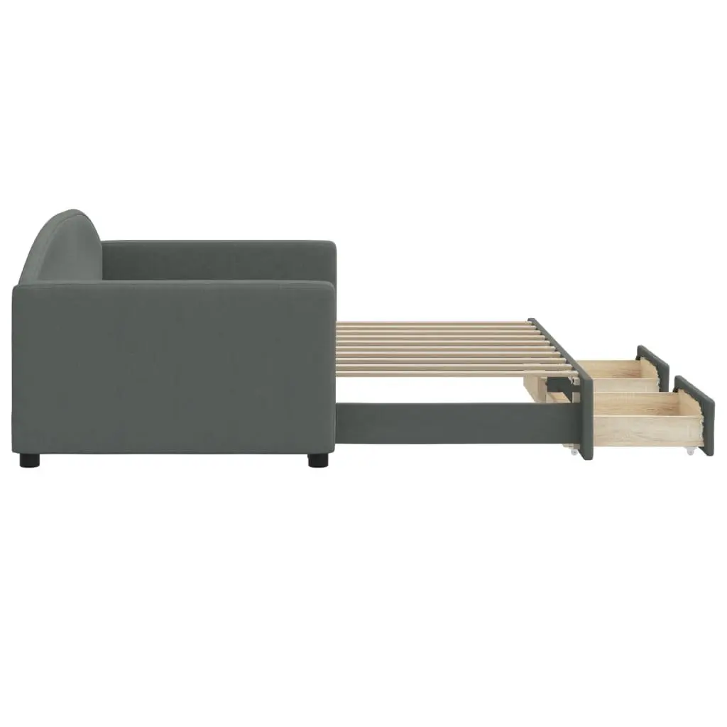 Daybed with Trundle and Storage Drawers Grey Wood and Metal Fabric 90x190 cm