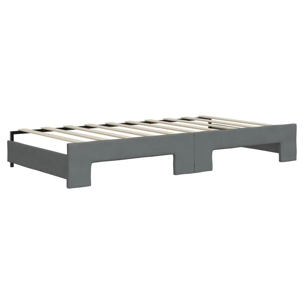 Daybed with Trundle and Storage Drawers Grey 90x190 cm Wood and Metal Frame Upholstered in Fabric